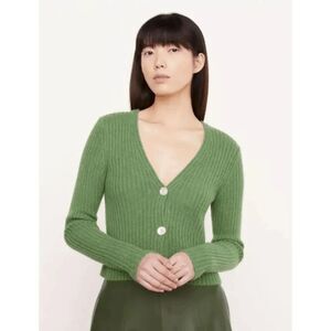 Vince Green Ribbed Knit Cashmere Button Up Cardigan Sweater Women's Size Medium